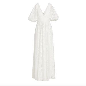 Badgley Mischka Women's Light Ivory Lace Plunge V-Neck Puff-Sleeve Dress Size 6